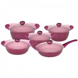 سرویس 9 پارچه تابه و قابلمه گرانیت صورتی OMS کد3002- 9PCS GRANITEL PAN AND POT COOKWARE SET